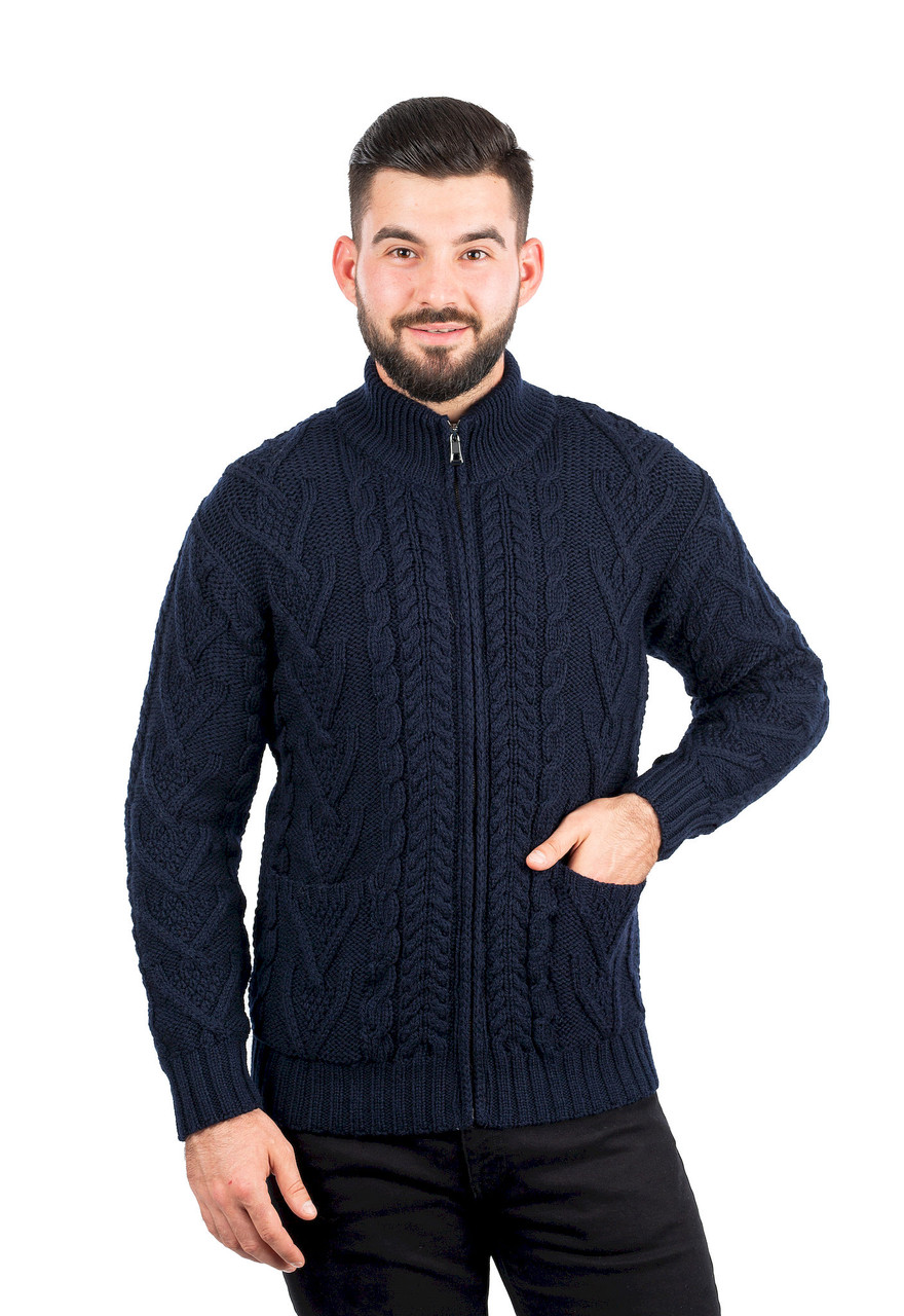 Mens v Neck Cable Knit Cardigan Parsnip