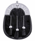 Economically friendly Black Formal Sporran. Chrome cantle and thistles.
