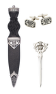 Scottish Thistle Sgian Dubh, Kilt Pin, and Cuff Links Set