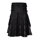Black Utility Kilt with Grey Tartan Pleats