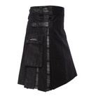 Black Utility Kilt with Grey Tartan Pleats