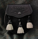Embossed Black Springbok Day Sporran with White Nguni Tassels