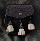 Embossed Black Springbok Day Sporran with White Nguni Tassels