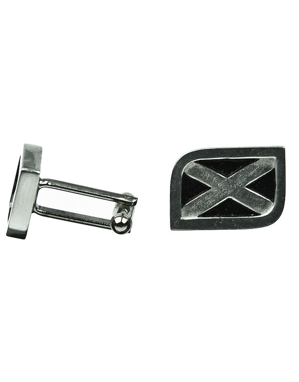 Scottish Flag Cuff Links - Saltire - Polished Pewter