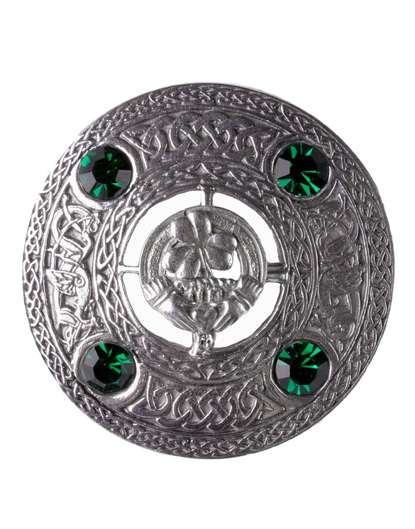 Irish Claddagh Brooch with Green Stones