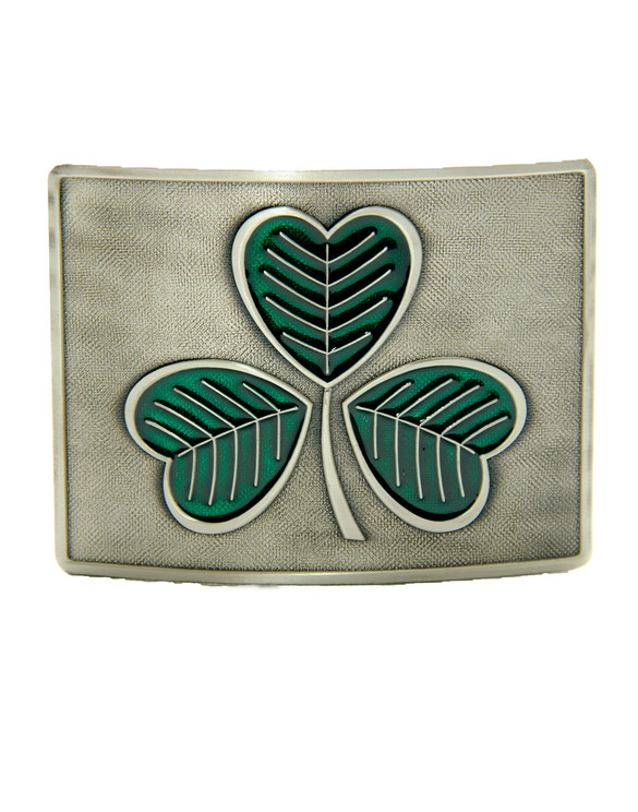 Green Enameled Shamrock Belt Buckle