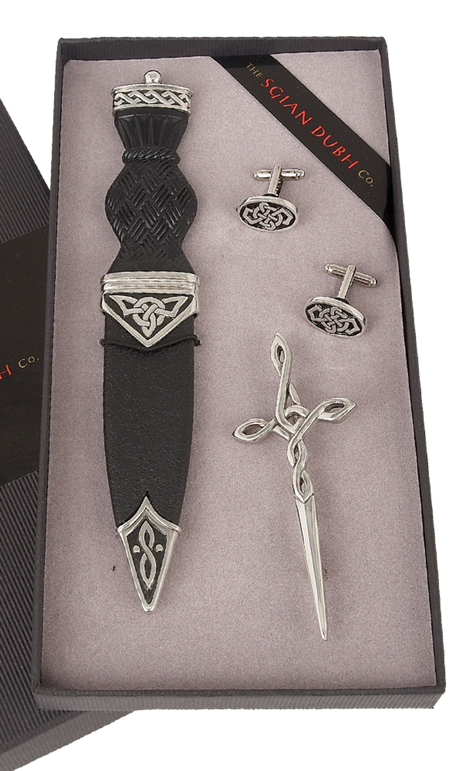 Celtic Knot Sgian Dubh, Kilt Pin, and Cuff Links Set