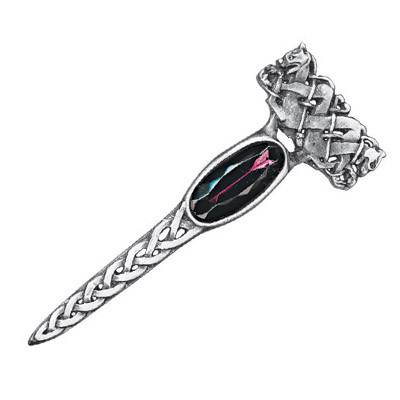 Book of Kells Cats Kilt Pin with Stone