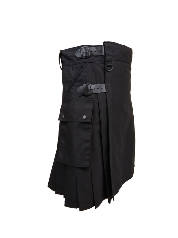 Black Three Strap Utility Kilt