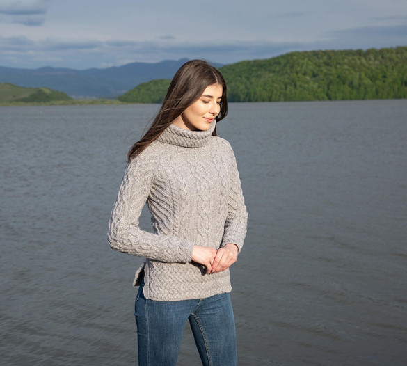 Fisherman Wool Funnel Neck Sweater