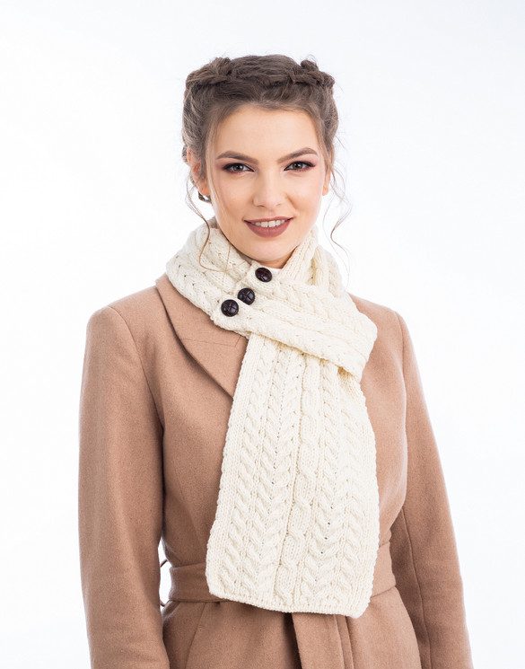 Irish Knit Buttoned Loop Scarf