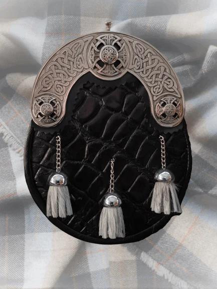 Celtic Cross Black Crocodile Sporran