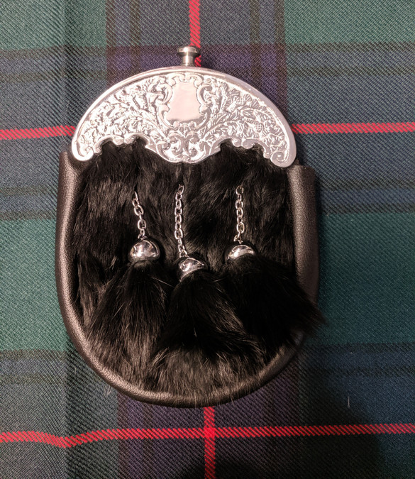 Kid's Black Rabbit Fur Formal Sporran w/ Sporran Chain