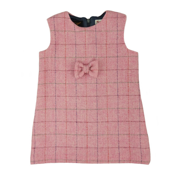 Harris Tweed Pinafore with Bow in Bright Pink Multi Check