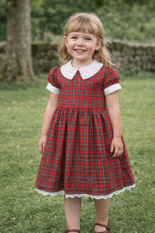 Tartan Dress with Frill Collar - Stewart Royal