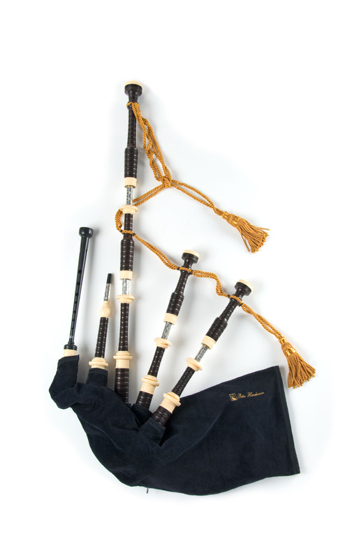 Peter Henderson Blackwood Bagpipes with Imitation Ivory Mounts and Celtic Engraved Slides PH0