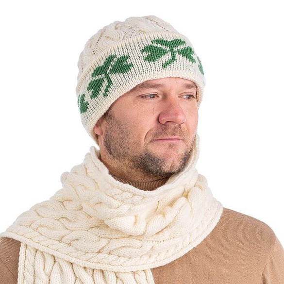 Shamrock Knit Merino Wool Hat - Natural