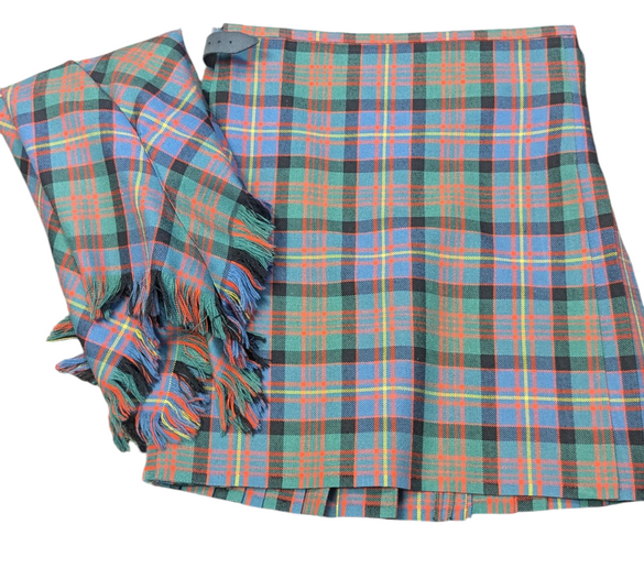 Like New Top Stitch Kilt and Fly Plaid: Cameron of Erracht Ancient 35"-38" W x 24"L