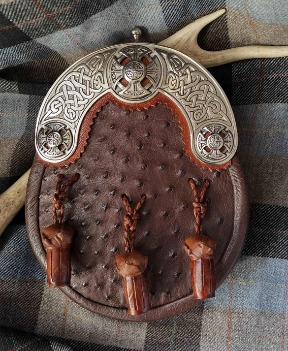 Celtic Cross Brown Ostrich Sporran