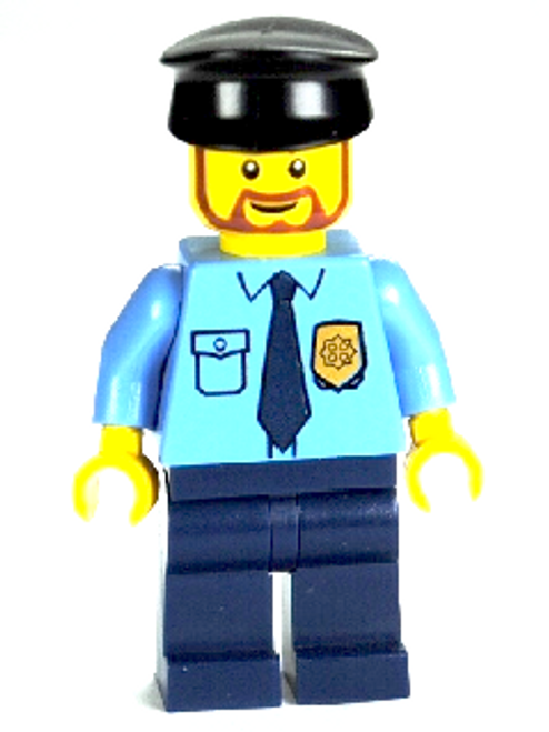 Police - City Shirt with Dark Blue Tie and Gold Badge, Dark Blue Legs, Black Hat (cty0289)