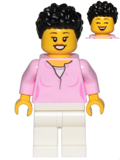 Mum - Bright Pink Female Top, White Legs, Black Hair Coiled and Short (cty1018)