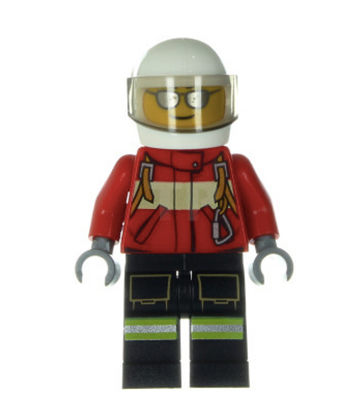 Fire - Pilot Male, Red Fire Suit with Carabiner, Reflective Stripes on Black Legs, White Helmet, Silver Sunglasses (cty0349)