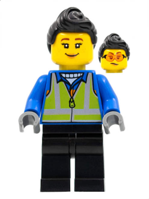 Woman, Black Hair, Blue Coat, Lime Safety Vest, Black Legs (hol279)