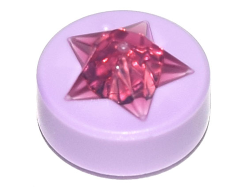 Tile, Round 1x1x2/3 with Raised Trans-Dark Pink Star Pattern (Lavender)