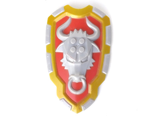 Large Figure Shield, 2x2 Brick Relief, Bull with Red and Gold Pattern (Pearl Light Gray)