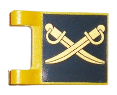 Flag 2x2 Square with Gold Crossed Cutlasses on Dark Blue Background Pattern on Both Sides (Yellow)