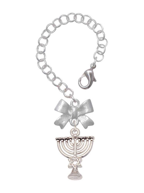 Silver Plated 3-D Menorah - Bow Charm Accessory for Tumblers and Thermal Cups