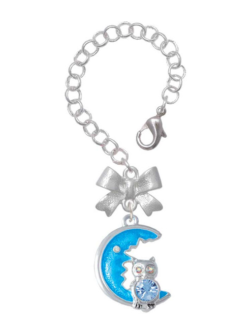 Silver Plated Large Blue Owl on Hot Blue Moon - Bow Charm Accessory for Tumblers and Thermal Cups