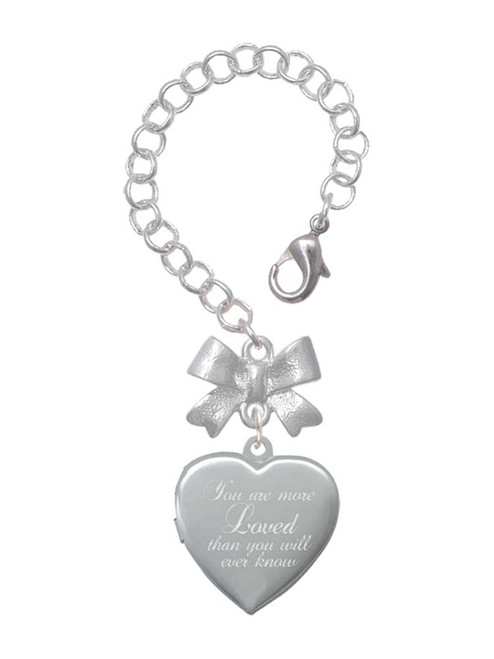 Silver Plated You Are More Loved Engraved Locket - Bow Charm Accessory for Tumblers and Thermal Cups
