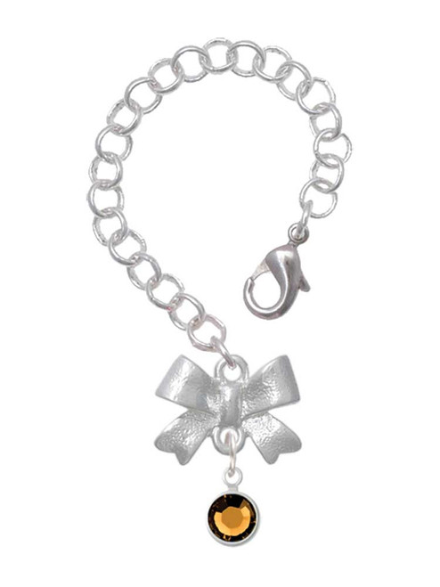Silver Plated Crystal Brown Channel Drop - Bow Charm Accessory for Tumblers and Thermal Cups