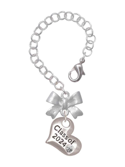 Silver Plated Class of 2024 Heart - Bow Charm Accessory for Tumblers and Thermal Cups