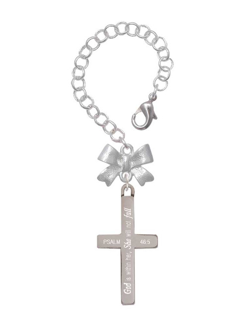 Stainless Steel Psalm 46:5 - She will not Fall Engraved Cross - Bow Charm Accessory for Tumblers and Thermal Cups