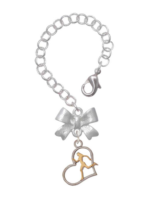 Silver Plated Runner Silhouette in Heart - Bow Charm Accessory for Tumblers and Thermal Cups