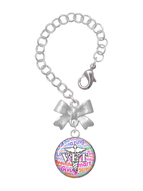 Silver Plated Domed Multi Color VET - Bow Charm Accessory for Tumblers and Thermal Cups