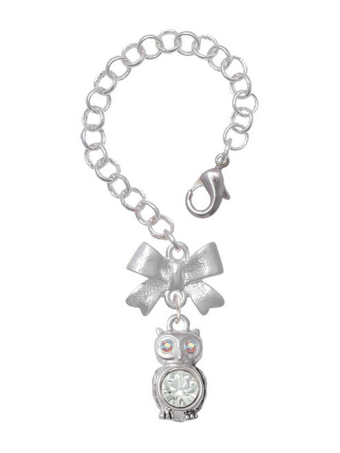 Silver Plated 3-D Clear AB Crystal Owl - Bow Charm Accessory for Tumblers and Thermal Cups