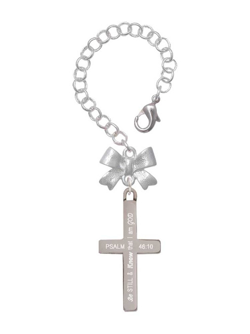 Stainless Steel Psalm 46:10 - Be Still and Know Engraved Cross - Bow Charm Accessory for Tumblers and Thermal Cups