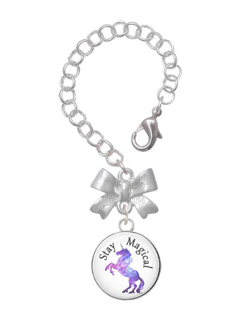Silver Plated Domed Stay Magical Unicorn - Bow Charm Accessory for Tumblers and Thermal Cups