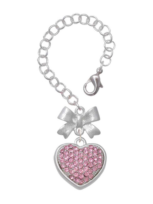 Silver Plated Large Rounded Light Pink Oktant Crystal Heart - Bow Charm Accessory for Tumblers and Thermal Cups