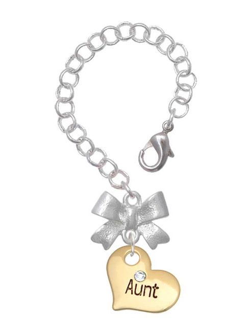 Gold-tone Large Aunt Heart with Crystal - Bow Charm Accessory for Tumblers and Thermal Cups