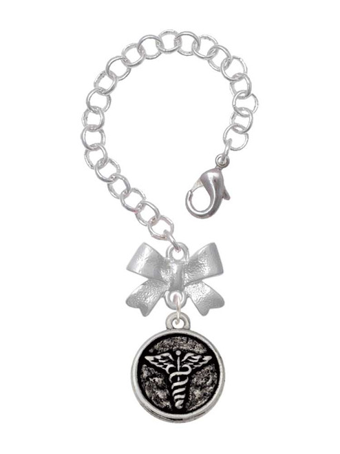 Silver Plated Medical Caduceus Seal - Bow Charm Accessory for Tumblers and Thermal Cups