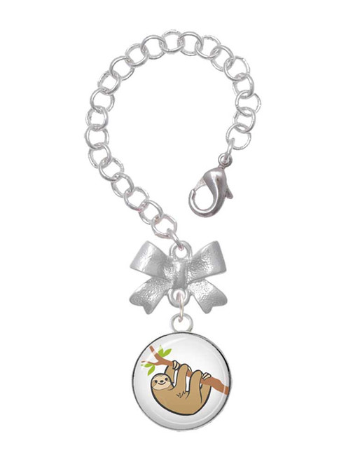 Silver Plated Domed Sloth - Bow Charm Accessory for Tumblers and Thermal Cups