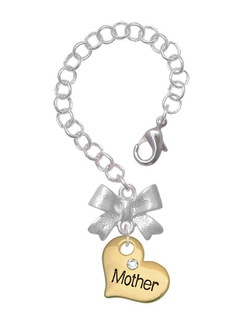 Gold-tone Large Mother Heart with Crystal - Bow Charm Accessory for Tumblers and Thermal Cups
