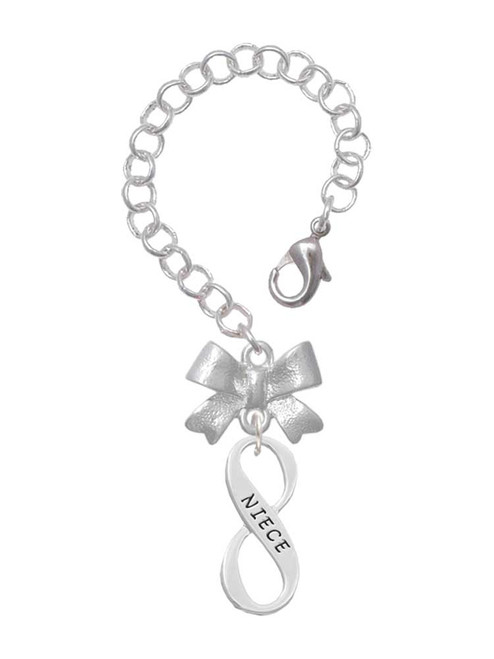 Silver Plated Niece Infinity Sign - Bow Charm Accessory for Tumblers and Thermal Cups