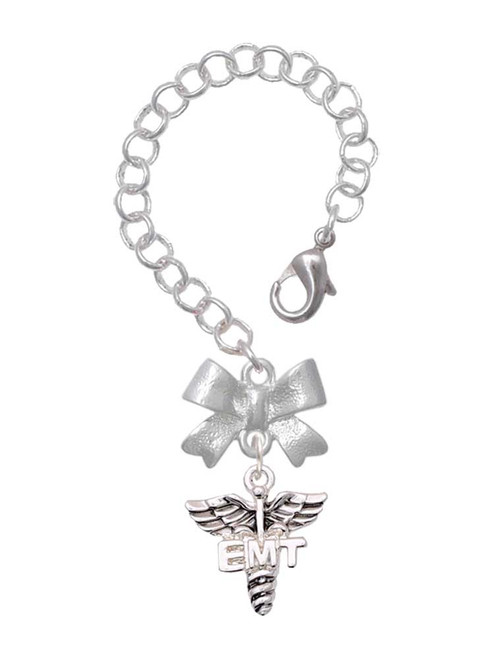 Silver Plated EMT Caduceus - Bow Charm Accessory for Tumblers and Thermal Cups