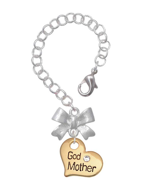 Gold-tone Large Godmother Heart with Crystal - Bow Charm Accessory for Tumblers and Thermal Cups