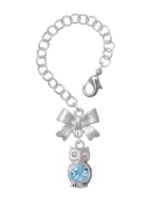 Silver Plated 3-D Light Blue & AB Crystal Owl - Bow Charm Accessory for Tumblers and Thermal Cups